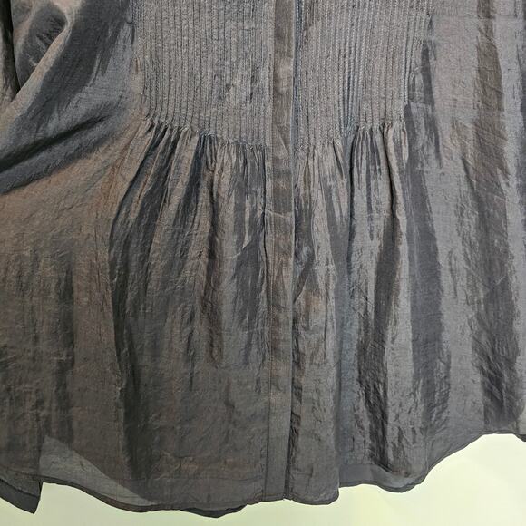 DVE Niva‎ Silk Black Pintuck Sheer Long Sleeve Breathable Blouse Size Small - Picture 5 of 16